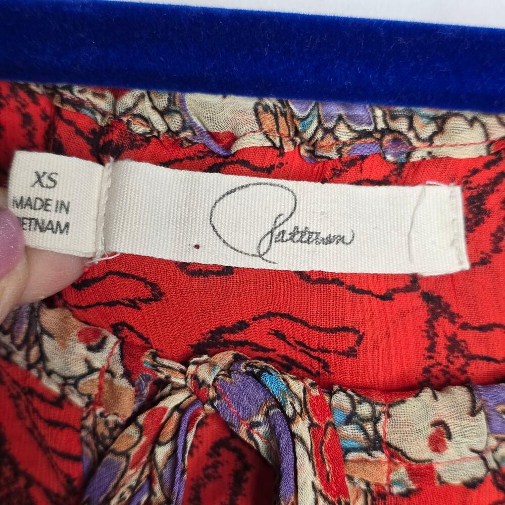 Patterson J Kincaid Red Multicolor Boho Long Sleeve Blouse Size XS - Picture 2 of 8